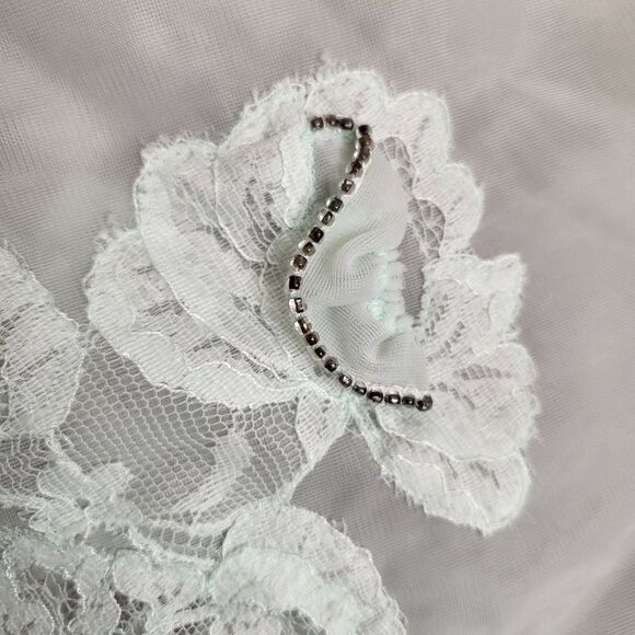 Vintage Seafoam Green Double Layer Lace Trim Single button closure Pinup Robe M - Picture 6 of 13